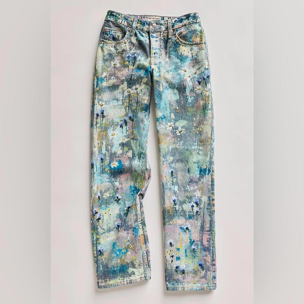 $198 FREE PEOPLE  Tennessee Low-Rise Illusions Jeans in Floral Canvas Sz 25 #877 - Picture 11 of 12